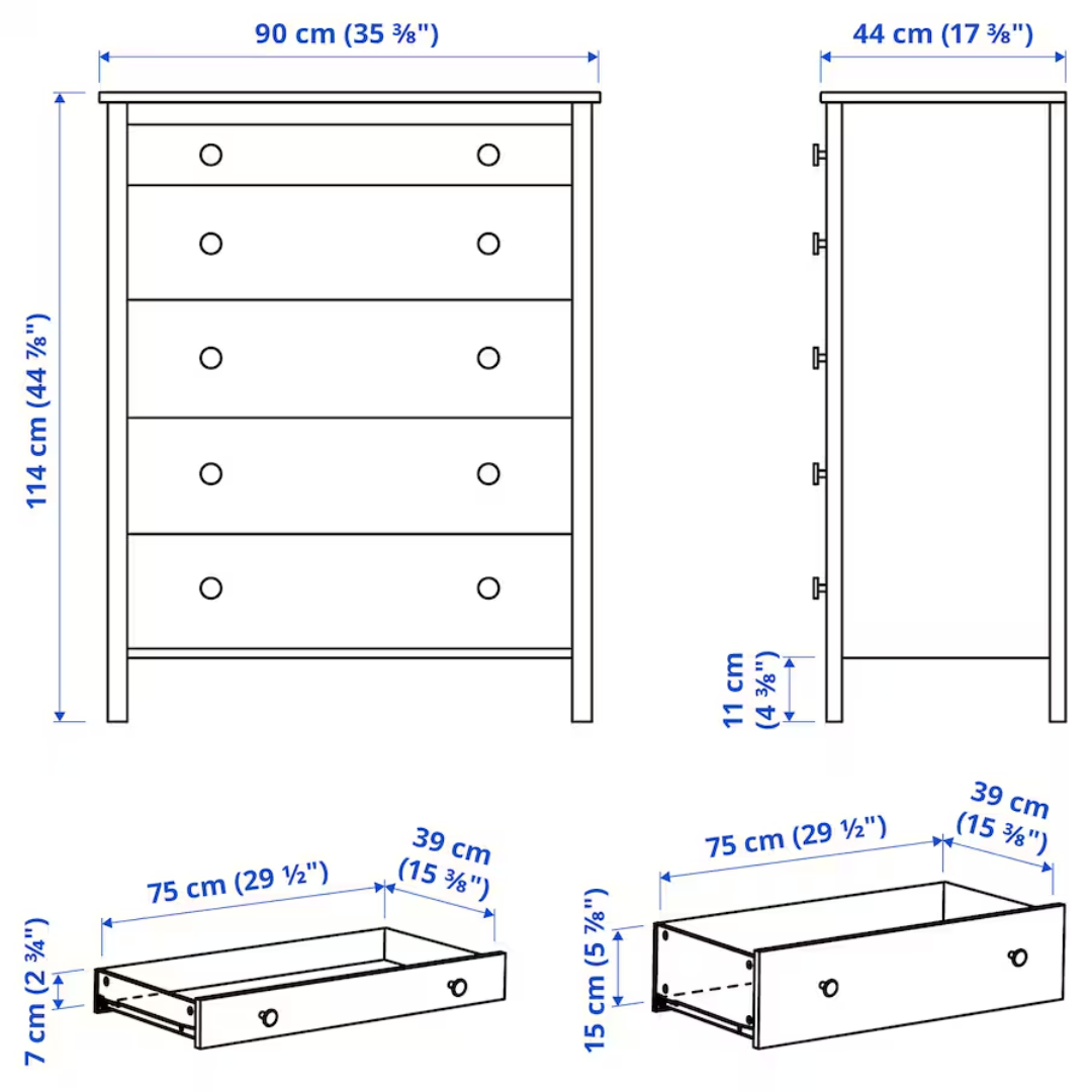 KOPPANG 90x114cm Komoda s 5 fioka, bijela