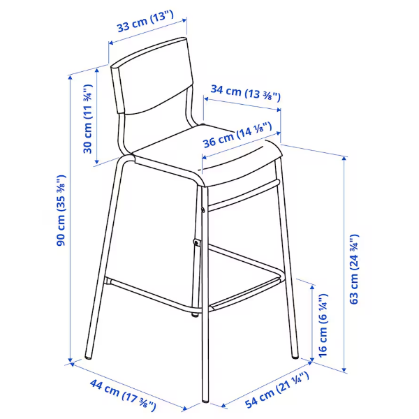 STIG 63cm Barska stolica s naslonom, crna/crna