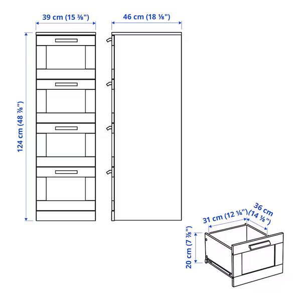BRIMNES 39x124cm komoda sa 4 fioke, bijela