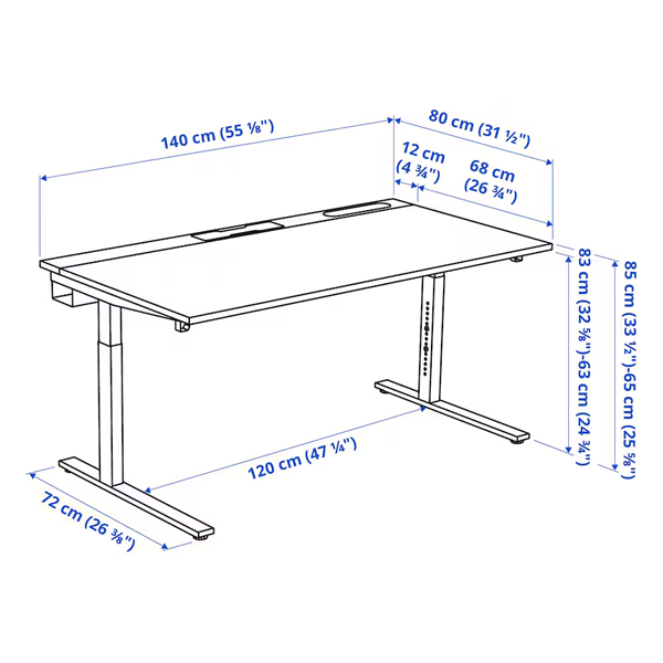 MITTZON 140x80cm Radni sto, orahov furnir/crna