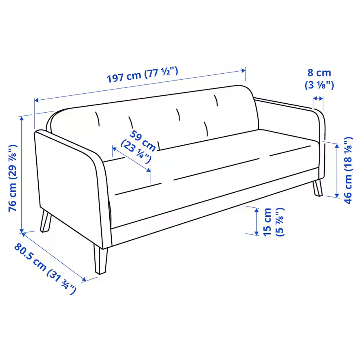 LINANAS Sofa trosjed, Vissle tamnosiva