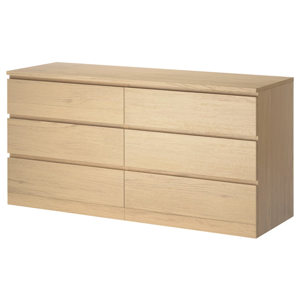 MALM 160x78cm Komoda sa 6 fioka, bijelo b. hrastov furnir