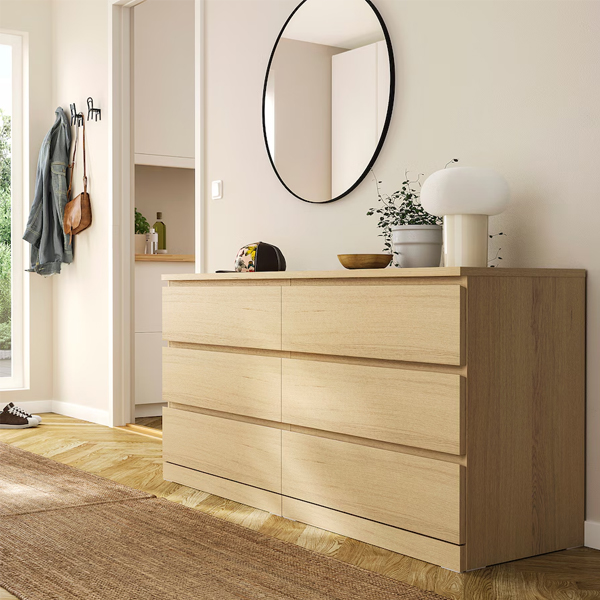 MALM 160x78cm Komoda sa 6 fioka, bijelo b. hrastov furnir