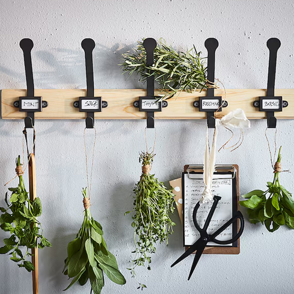 KARTOTEK Zidni čiviluk s 5 zakački, borovina/siva