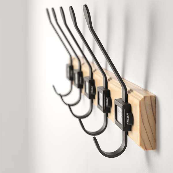 KARTOTEK Zidni čiviluk s 5 zakački, borovina/siva