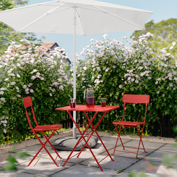 SUNDSO 65x65cm Sto i 2 sklopive stolice, jarkocrvena