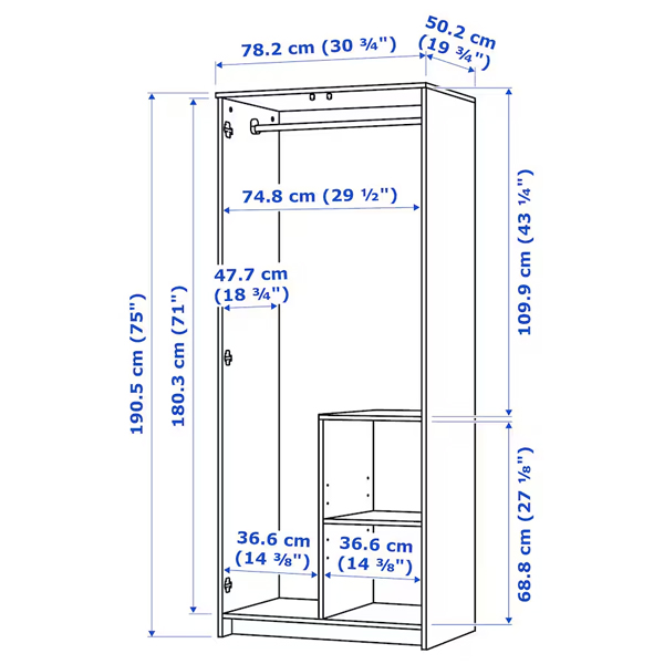 BRIMNES 78x190cm Garderober s 2 vrata, bijela