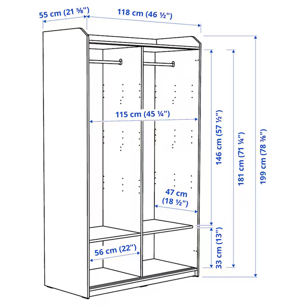 HAUGA 118x55x199cm Garderober s kliznim vratima, bijela
