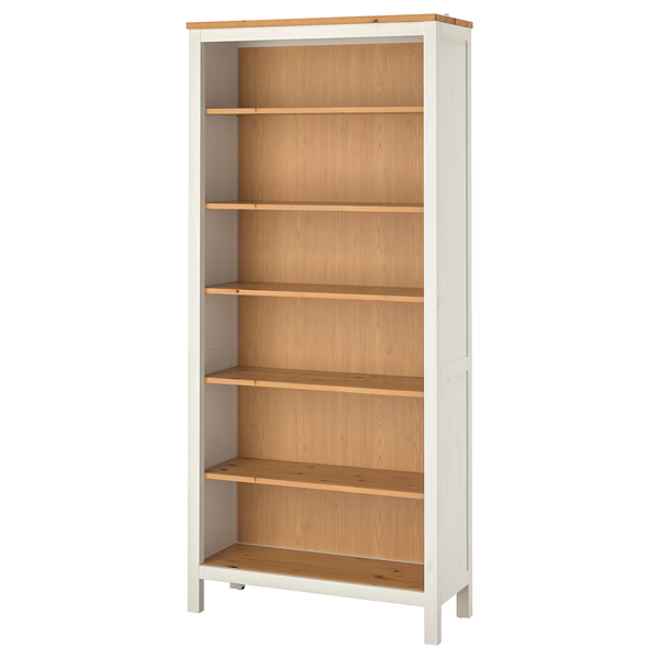 HEMNES Biblioteka, bijelo bajcovano/svijetlosmeđa, 90x197 cm