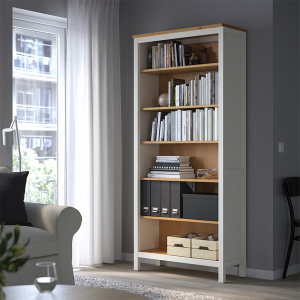 HEMNES Biblioteka, bijelo bajcovano/svijetlosmeđa, 90x197 cm