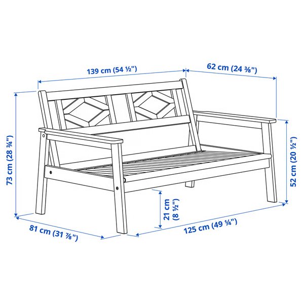 BONDHOLMEN 139x81x73cm Sofa dvosjed,spolja, bijela/bež