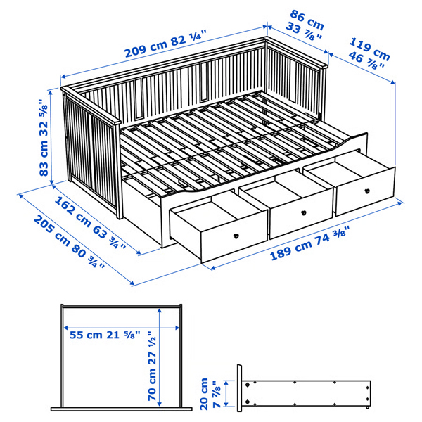 HEMNES 80/160x200cm krevet na razvlacenje, bijela