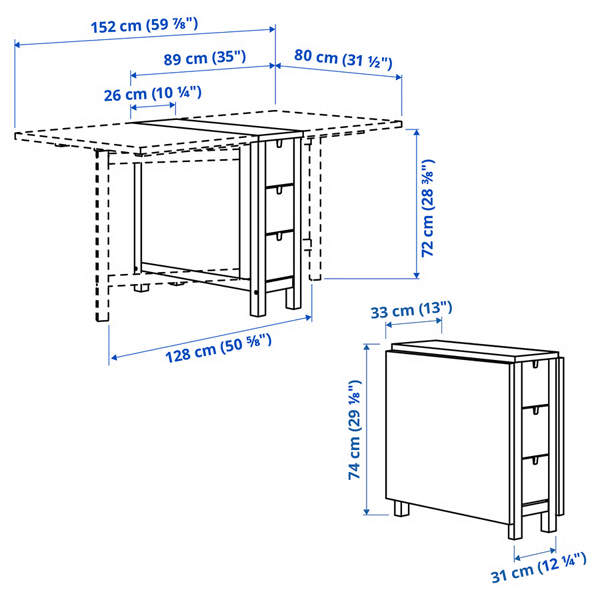 NORDEN 26/89/152x80cm Sto na preklop, breza