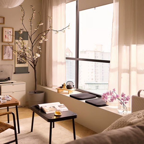 BYMOTT 120x300cm Zavjese, 1 par, bijela/bež prugasto/s trakom za nabiranje