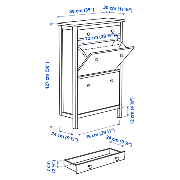 HEMNES 89x30x127cm Cipelar sa 2 odjeljka, crnosmeđa