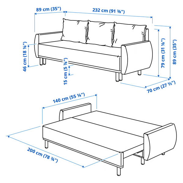 GRUNNARP Trosjed ležaj, Gunnared zagasitosiva