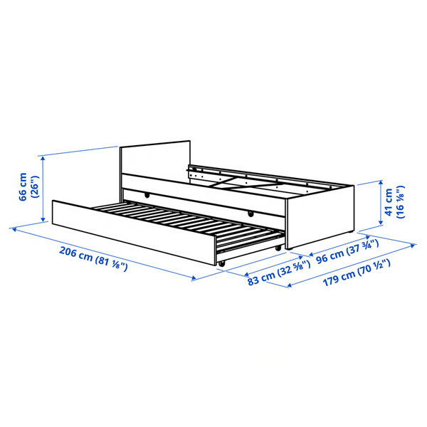 VIHALS 90x200cm Okvir kreveta sa izvlačnim ležajem, bijela/Luröy