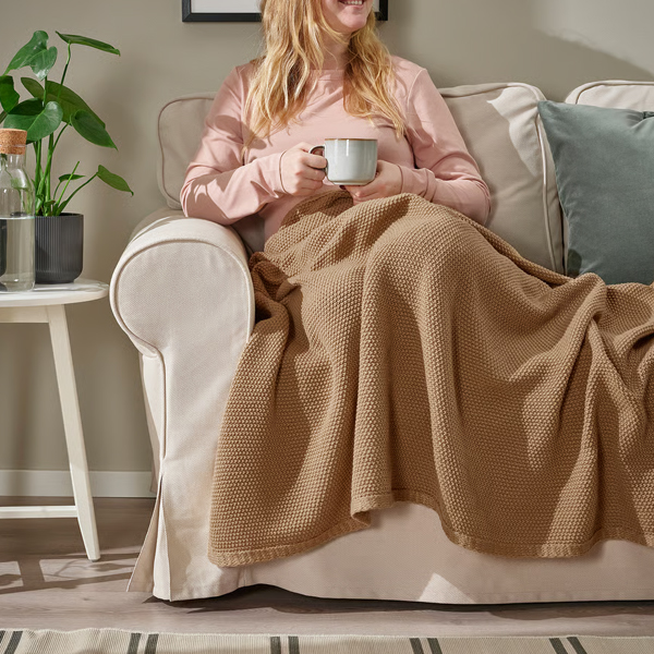 HUMLEMOTT 130x170cm Tanko ćebe, žuto-bež