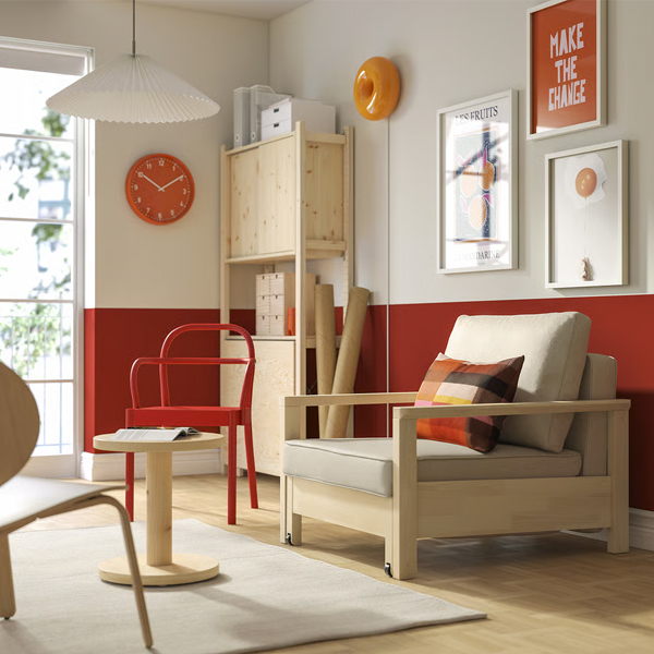 TORNSBORG Fotelja na razvlačenje, Naggen bež/borovina