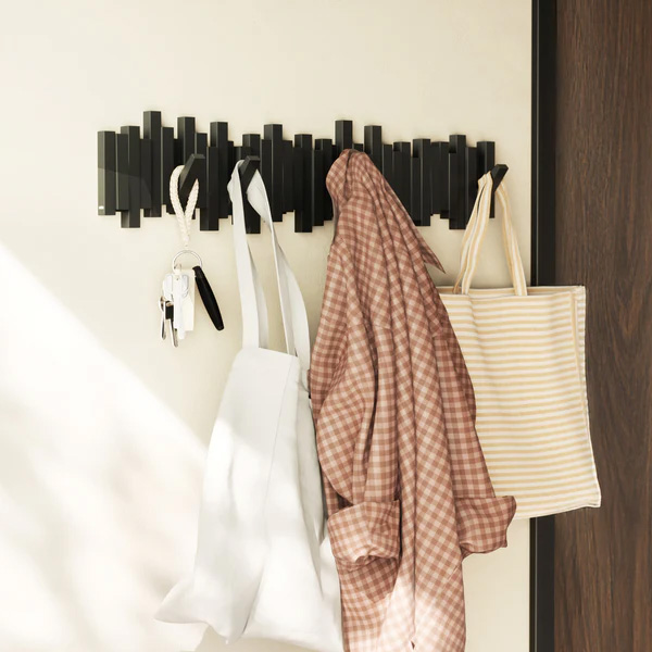 STICKS zidni vješaonik sa 8 kuka, crna