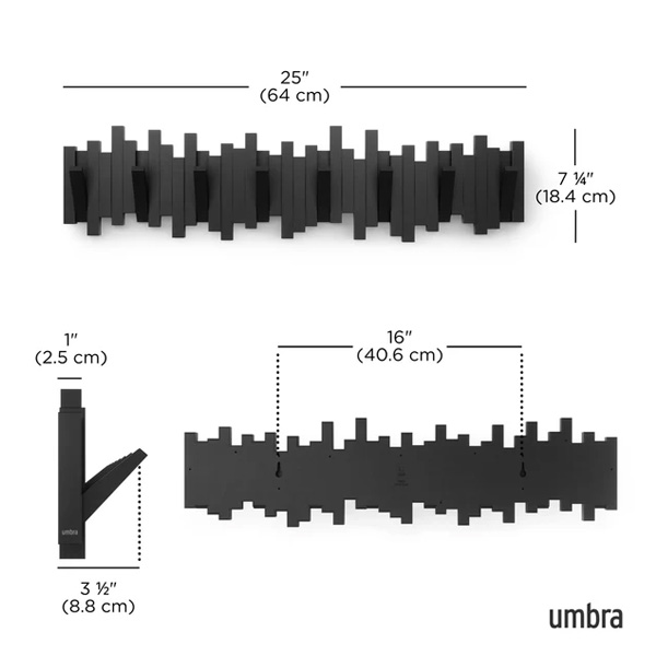 STICKS zidni vješaonik sa 8 kuka, crna