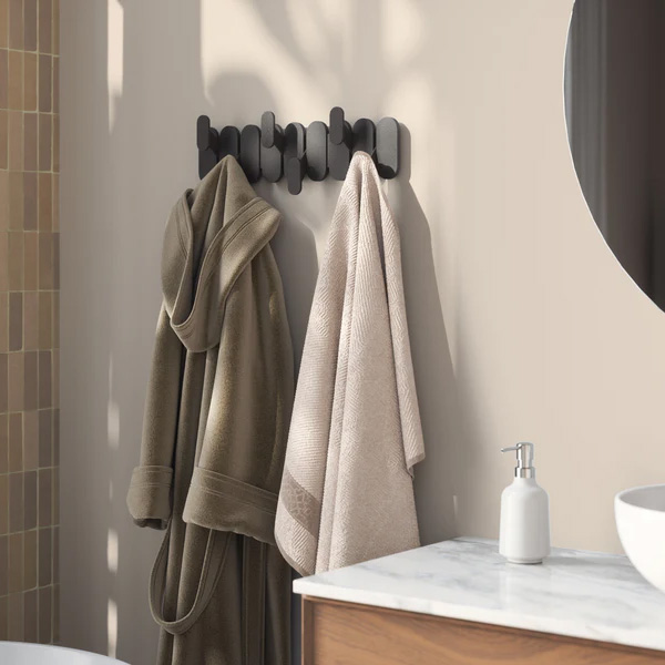 TEMPO zidni vješaonik sa 6 kuka, crna