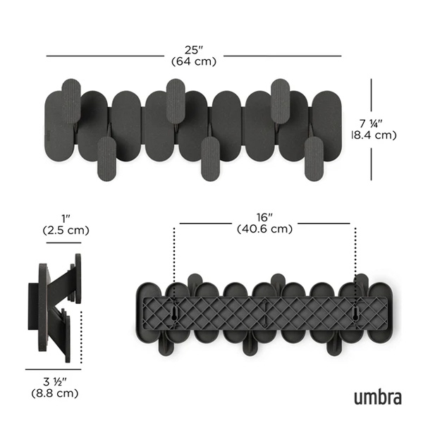 TEMPO zidni vješaonik sa 6 kuka, crna