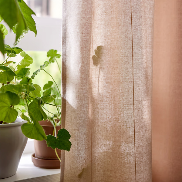 LENDA 140x300cm Zavjese sa vezicama, 1 par, svijetloroze/s trakom za nabiranje