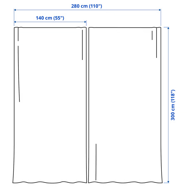 LENDA 140x300cm Zavjese sa vezicama, 1 par, svijetloroze/s trakom za nabiranje