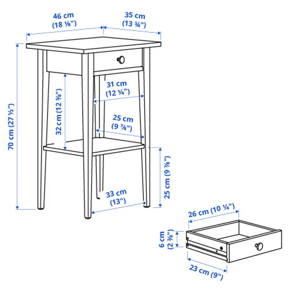 HEMNES 46x35cm Noćni stočić, sivozelena/svijetlosmeđe bajcovano