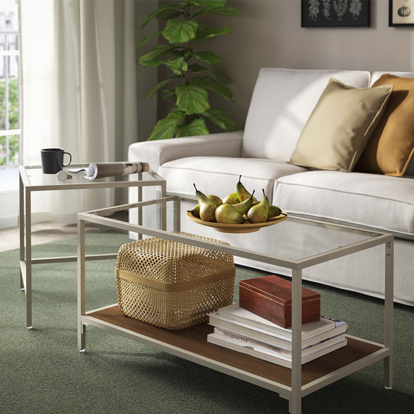 VITTSJO 90x50cm Set stočića, 2 kom., svijetlobež/staklo