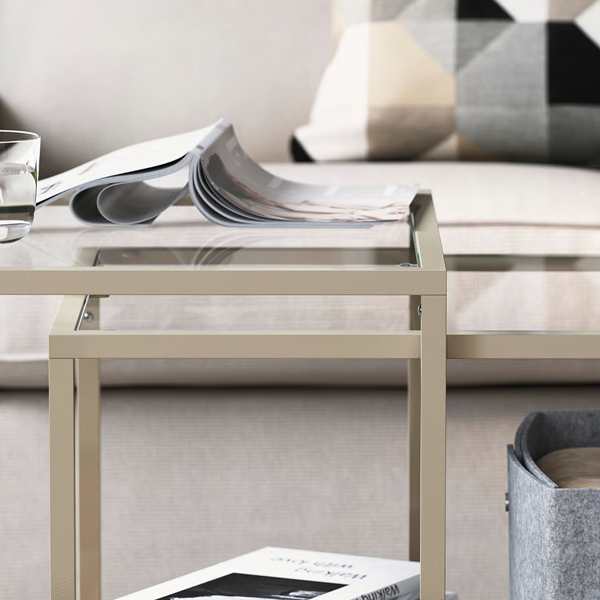 VITTSJO 90x50cm Set stočića, 2 kom., svijetlobež/staklo