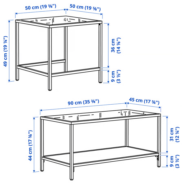 VITTSJO 90x50cm Set stočića, 2 kom., svijetlobež/staklo