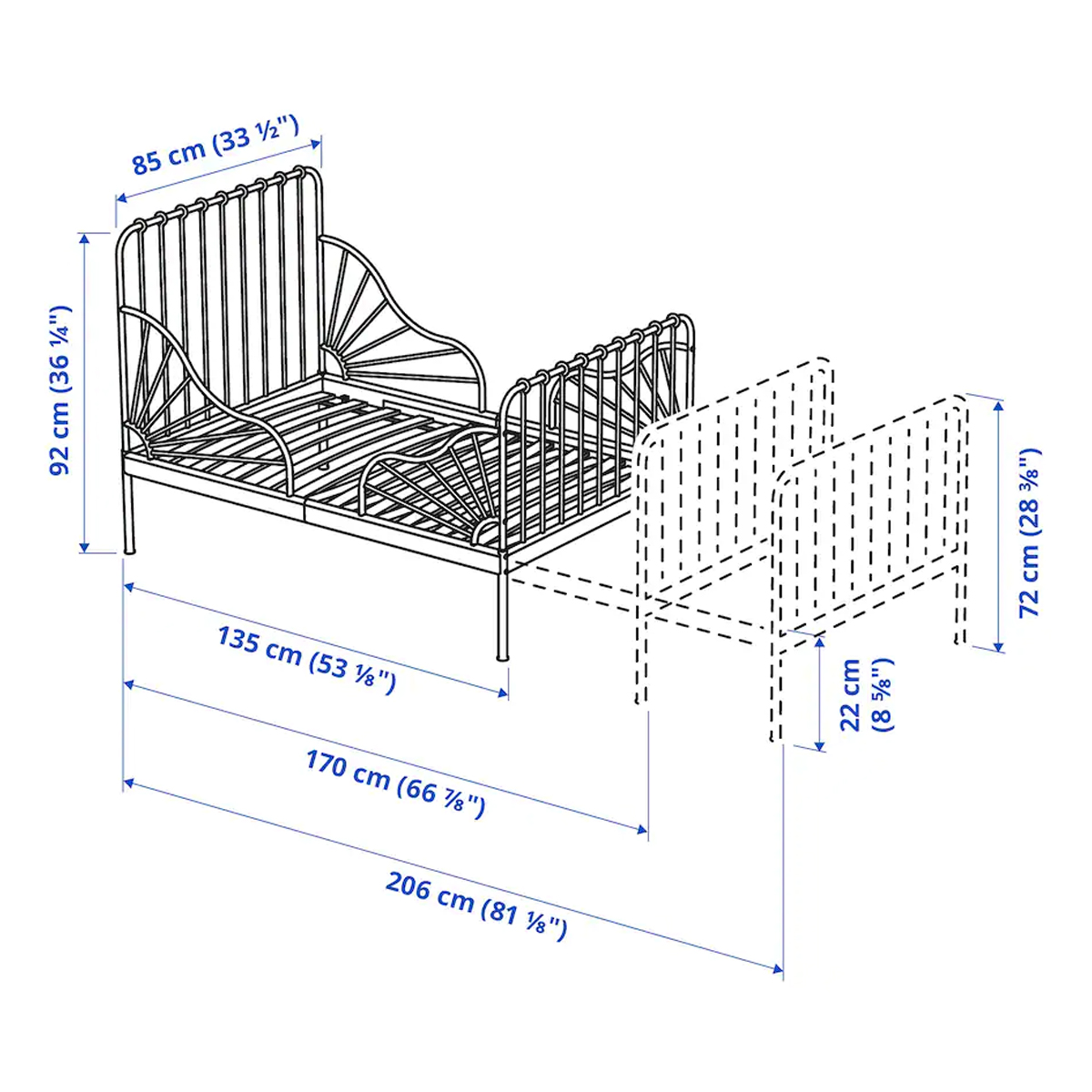 MINNEN 80x135/200cm okvir djecjeg produzivog kreveta, svijetloroze
