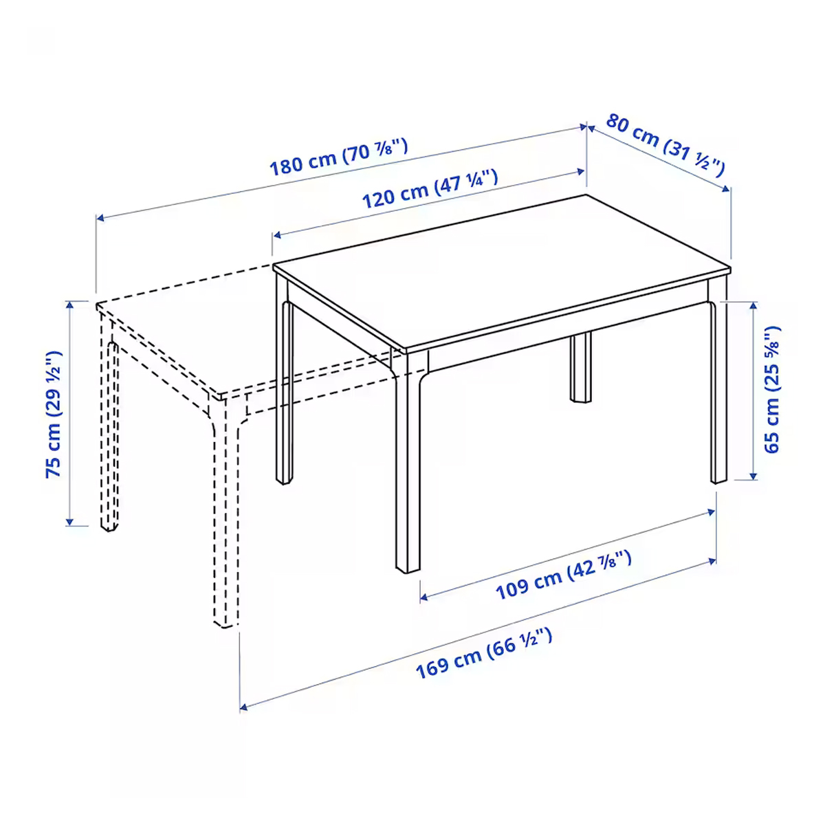 EKEDALEN 120/180x80cm trpezarijski produzivi sto, bijela