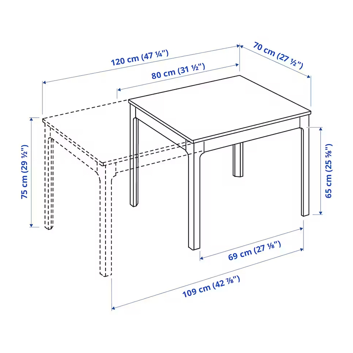 EKEDALEN 80/120x70cm trpezarijski produzivi sto, bijela