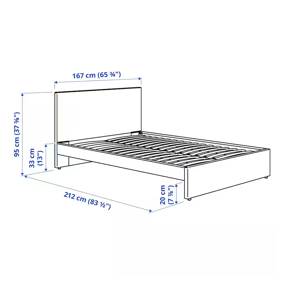 GLADSTAD 160x200cm tapecirani krevet, Kabusa svijetlosiva