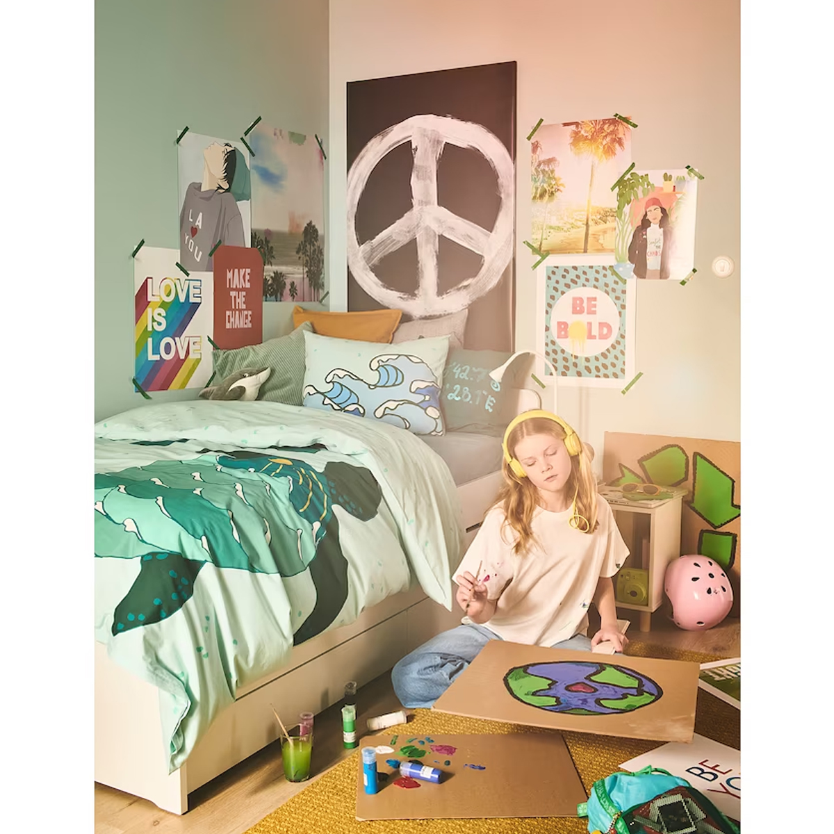 BLAVINGAD 150x200/50x60cm djecja posteljina, kornjace/tirkizna