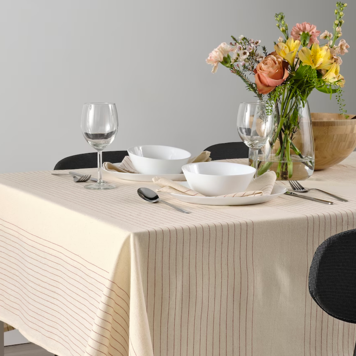 VIPPSTARR 150x150cm stolnjak, pruge/crvena/natur