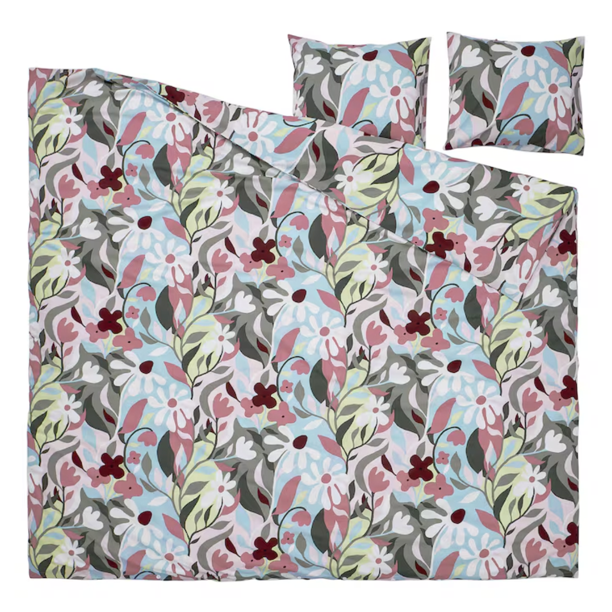 KORSKOVALL 200x200/50x60 cm Jorganska navlaka i 2 jastučnice, raznobojno/cvijetna šara