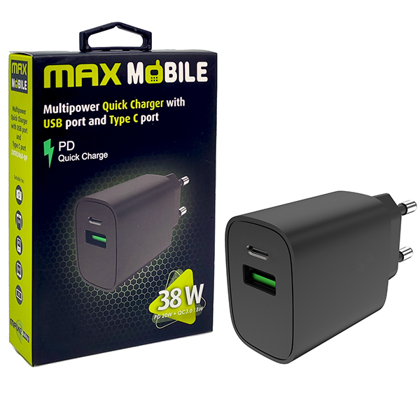 Punjač kućni Maxmobile PD QC3.0 DUO TYPE C 20W +USB 18W 2UTR3068QP