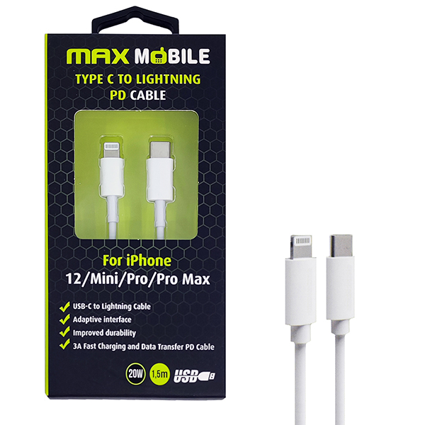 Data kabl za iphone Maxmobile Lightning-Type C PD 3A 20W 1,5m Bijeli