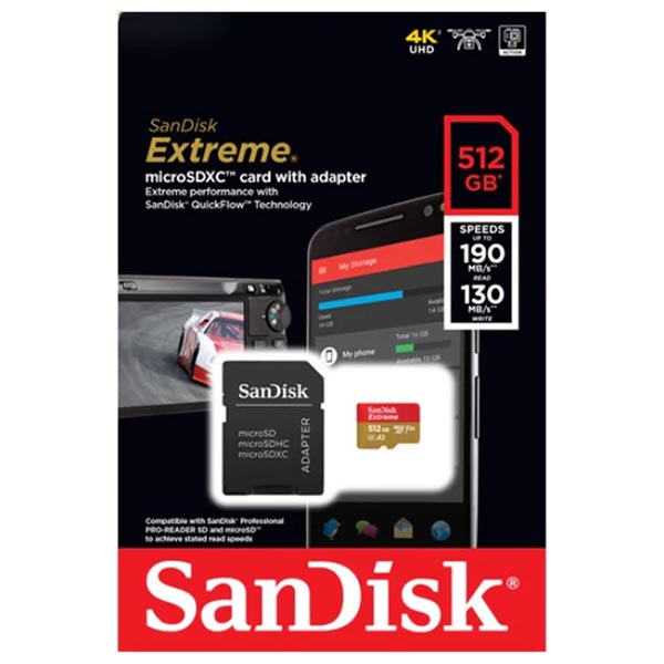 Micro SD SanDisk 512GB SDXC SDSQXAV-512G-GN+SD adapter