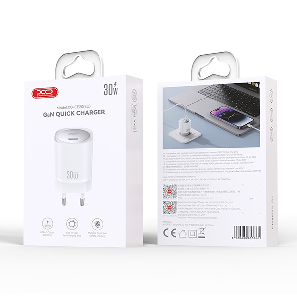 Punjač zidni XO CE20 PD 30W 1x USB-C white GSM176810