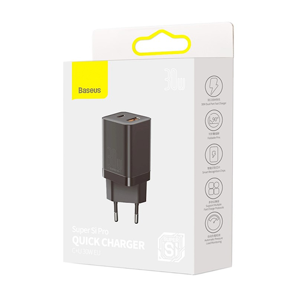 Zidni punjač Baseus wall charger Super Si PD 30W 1x USB-C black BRA011819