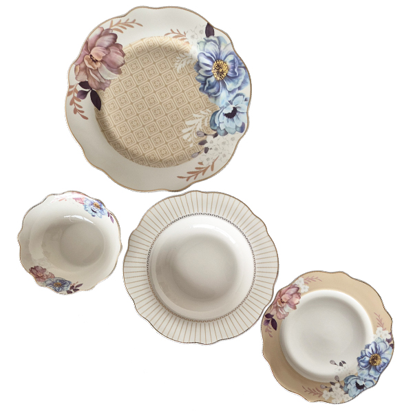 Servis tanjira Fina kuća 24/1 Flower Beige zlatni rub 18 tanjira+6 posuda
