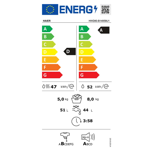 Mašina za pranje i sušenje veša Haier HWD80-B14959U1-S I-Pro 5 8kg/1400rpm/5kg sušenje Mašina za pranje i sušenje veša Haier HWD80-B14959U1-S I-Pro 5 8kg/1400rpm/5kg sušenje