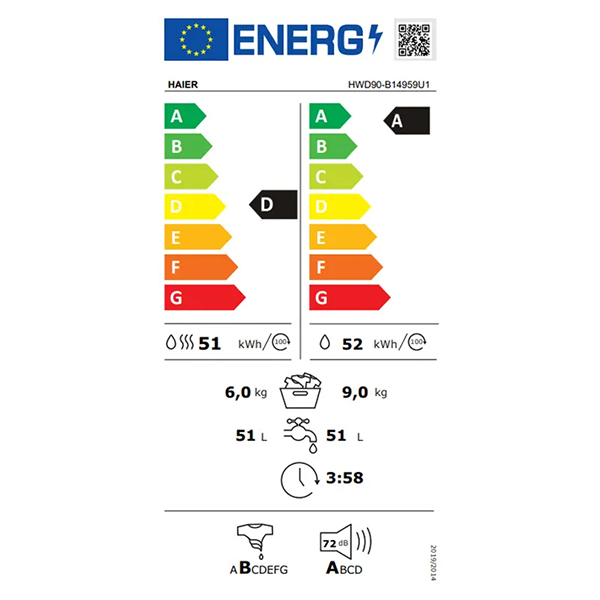 Mašina za pranje i sušenje veša Haier HWD90-B14959U1-S I-Pro 5 9kg/1400rpm/6kg sušenje Mašina za pranje i sušenje veša Haier HWD90-B14959U1-S I-Pro 5 9kg/1400rpm/6kg sušenje