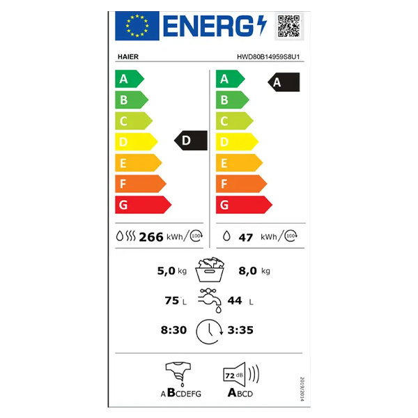 Mašina za pranje i sušenje veša Haier HWD80B14959S8U1S I-Pro 5 8kg/1400rpm/5kg sušenje Mašina za pranje i sušenje veša Haier HWD80B14959S8U1S I-Pro 5 8kg/1400rpm/5kg sušenje