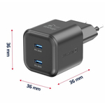 Adapter Swissten GaN 2xUSB-C 20W PD Black - 22070510 Adapter Swissten GaN 2xUSB-C 20W PD Black - 22070510
